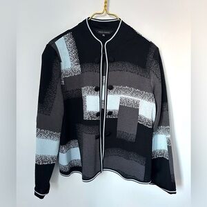 Ming Wang Black Blue Sleek Knit Open Front Sweater Jacket Women’s Petite XL